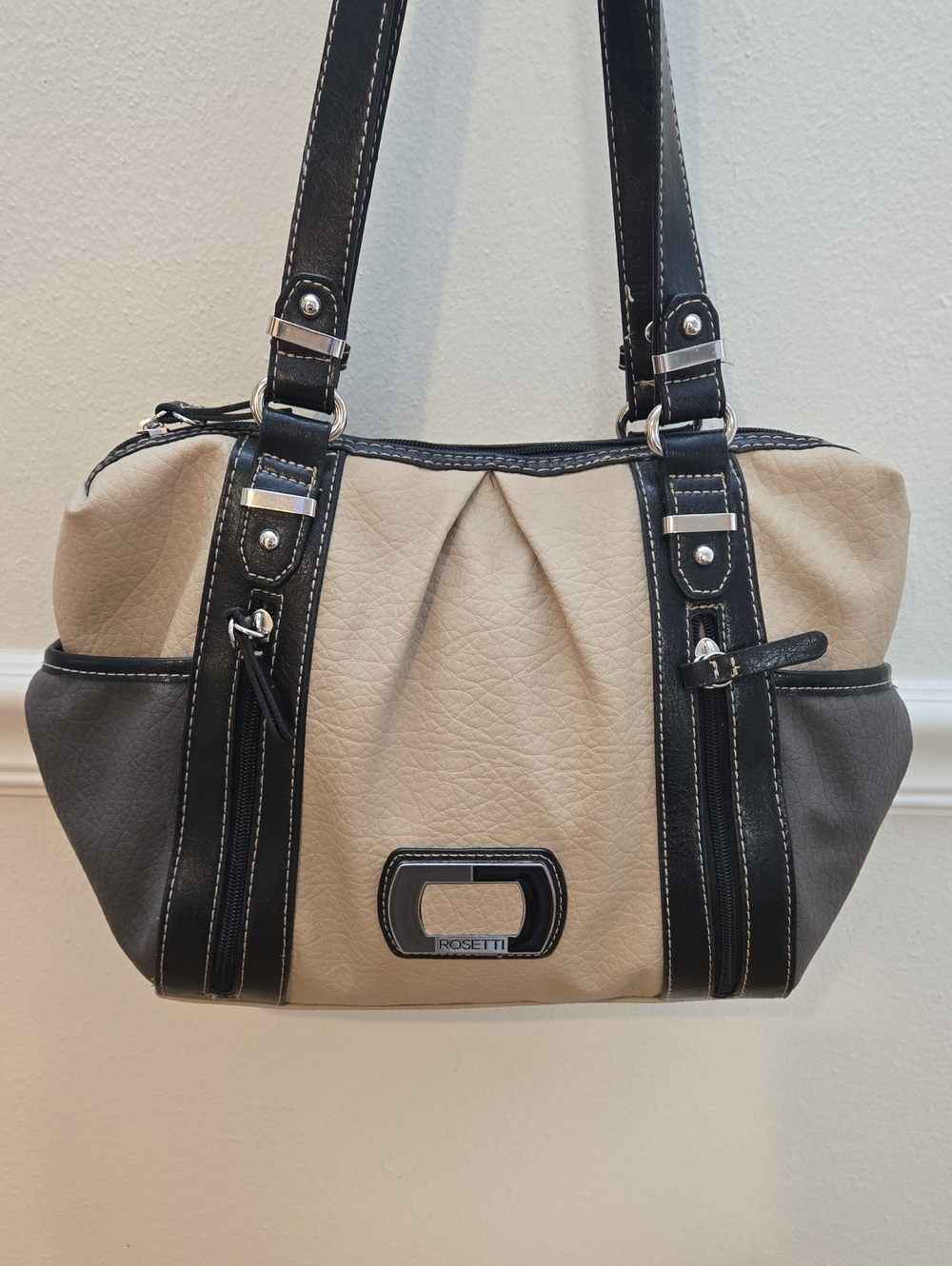Rosetti Two-Tone Beige and Black Shoulder Bag